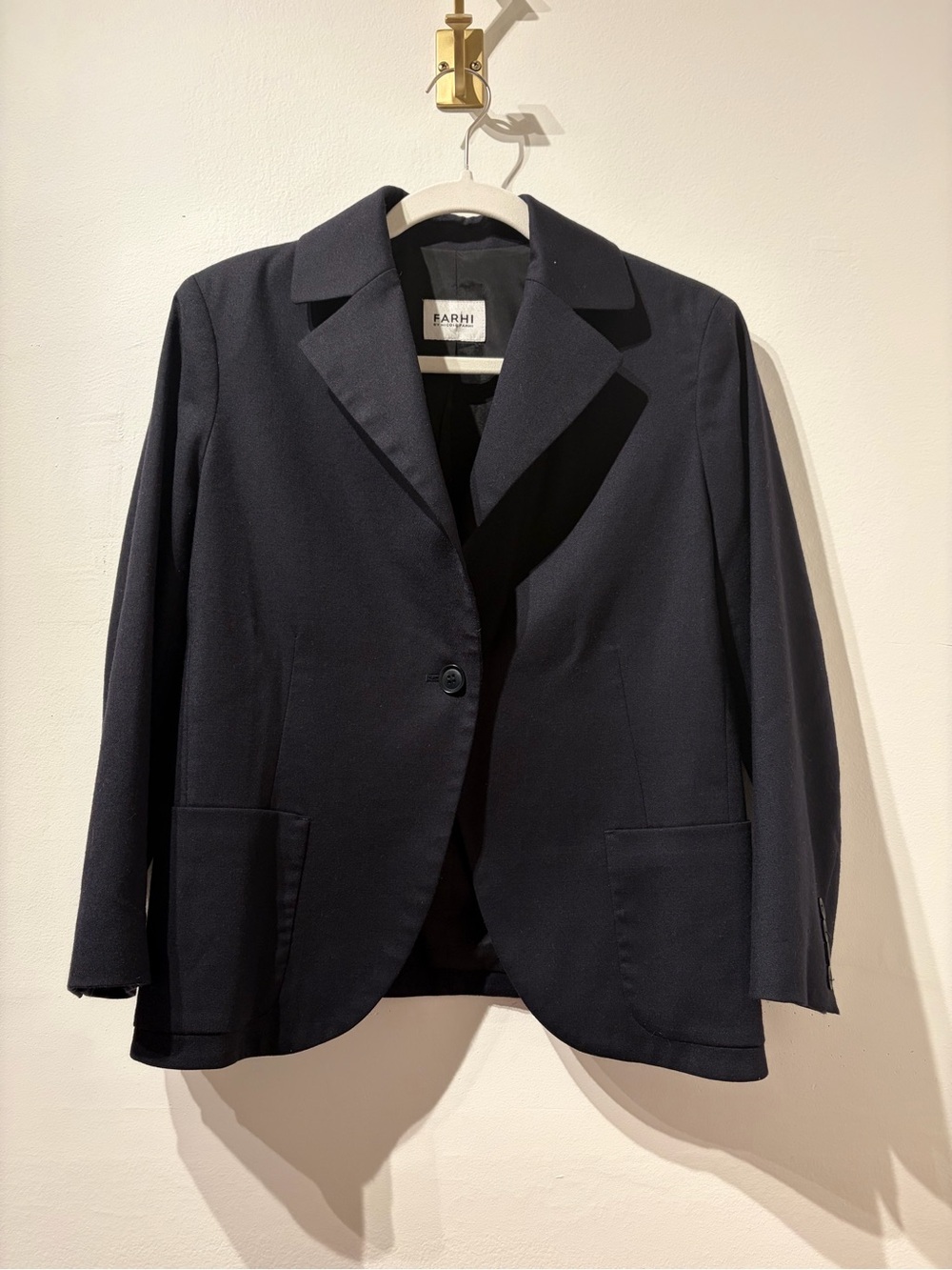 NICOLE FARHI Dark Navy Single-Button Virgin Wool Blazer Size 6
